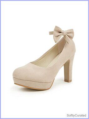 Women's Platform High Heel Dress Pumps Ankle Strap Bow Chunky Heels Party